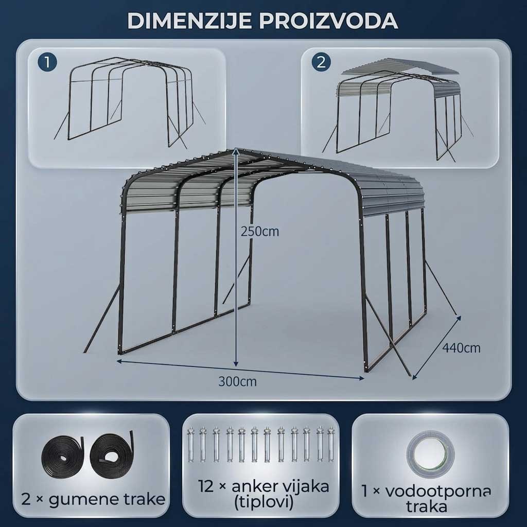 Garaža Za Dvorište - Metalna Montažna sa Nadstrešnicom - detalj