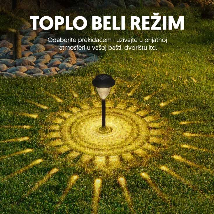 Šest solarnih baštenskih lampi RGB+toplo belo svetlo - detalj