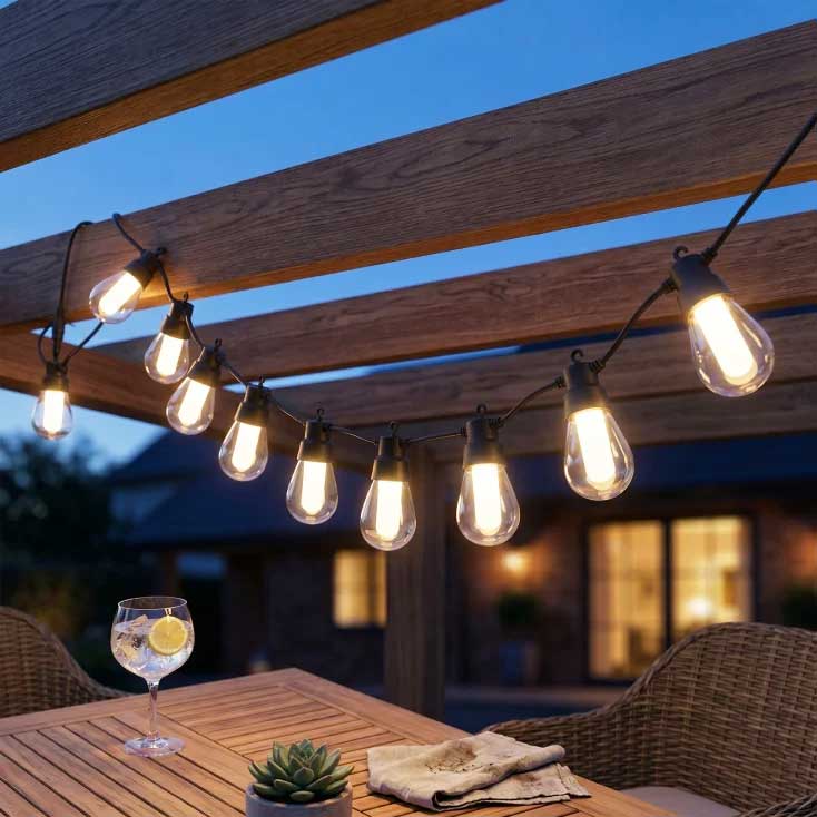 Solarni LED svetleći niz sa 10 retro sijalica 6,5m - detalj