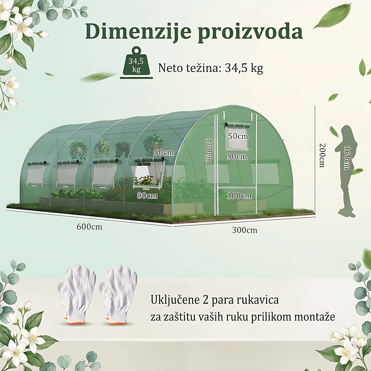 Plastenik - Konstrukcija i Mreža - 6 x 3 x 2 m Venturo - detalj