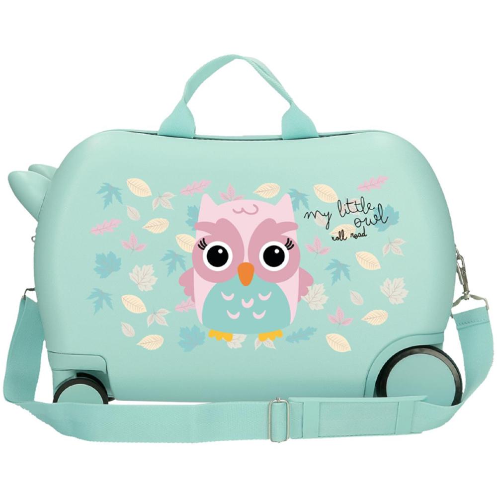 Dečiji kofer za put i vožnju Roll Road Happy Pets Owl mint 49910 - detalj