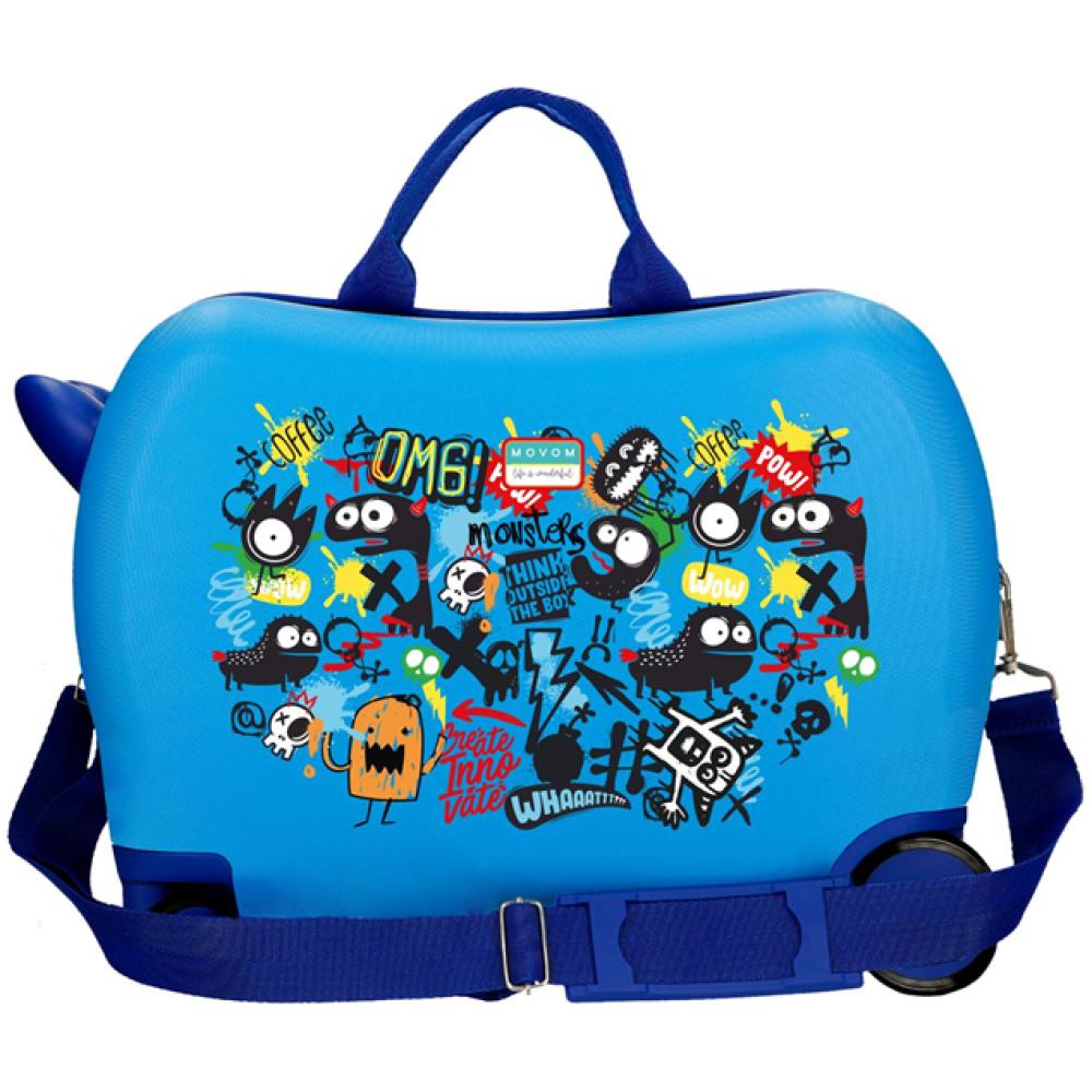 Dečiji kofer za put i vožnju Movom Monsters blue 32798 - detalj
