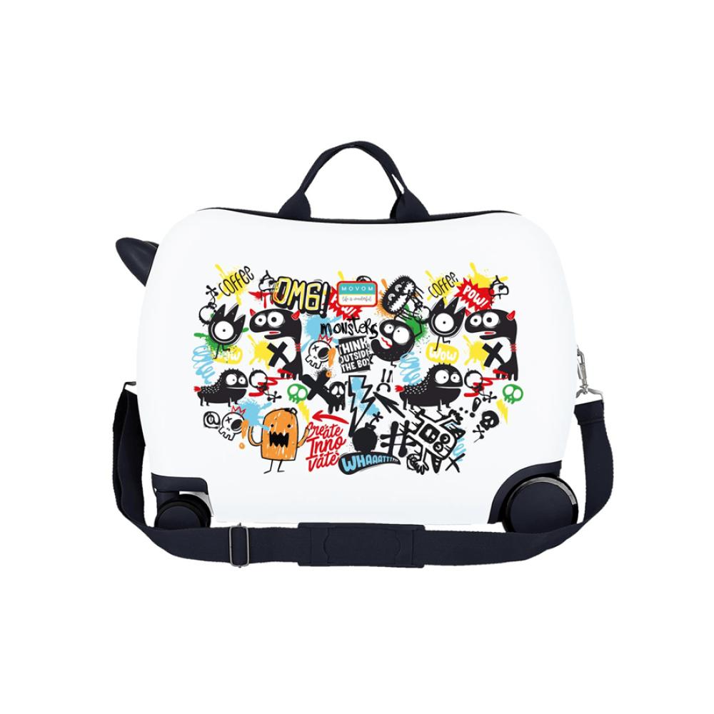Dečiji kofer za put i vožnju Movom Monsters white 32798 - detalj