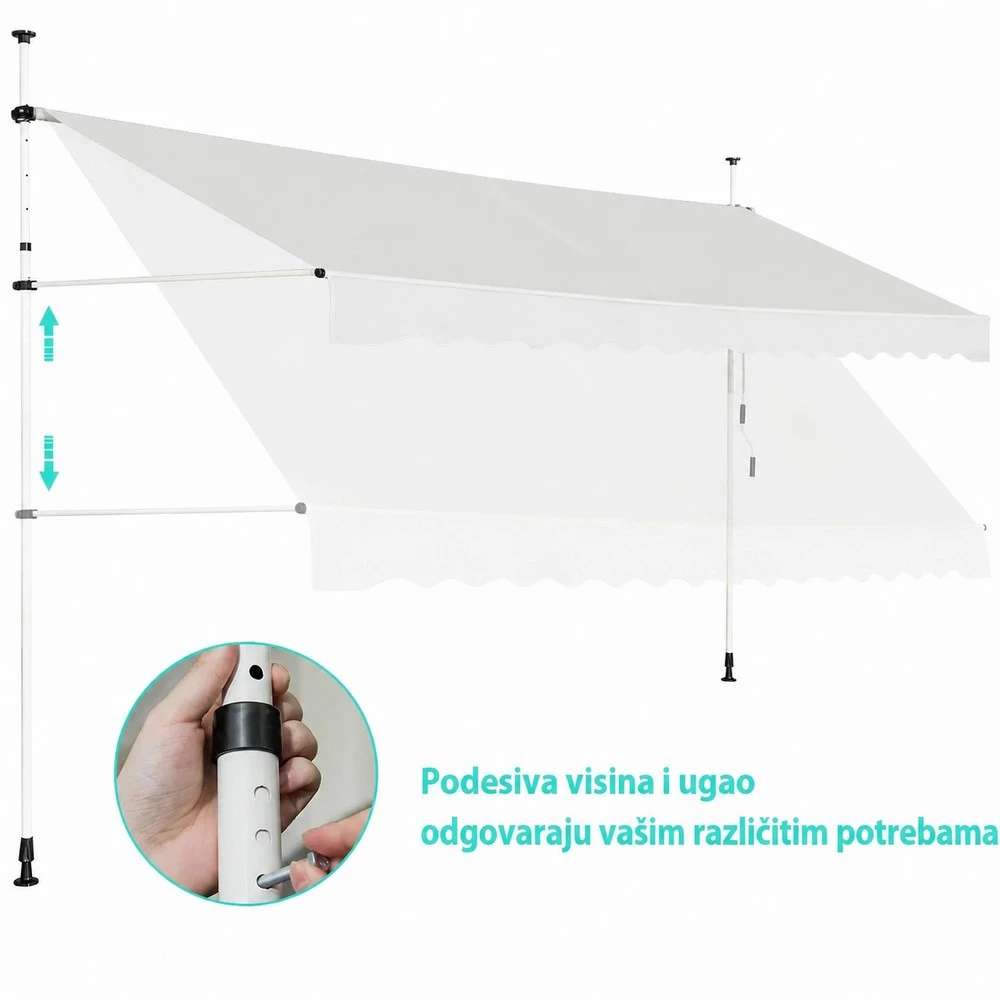 Beife Balkonska Tenda sa Teleskopskim Nosačima 350 x 120 cm Montelux Easy - Bez Bušenja - detalj