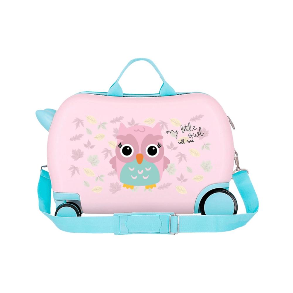 Dečiji kofer za put i vožnju Roll Road Happy Pets Owl pink 49910 - detalj