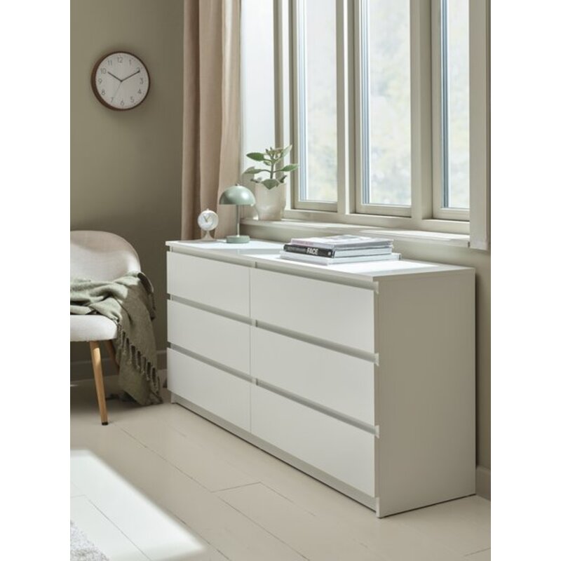Komoda TANGE 3+3 fioke, bela, 153x72x40 cm - detalj