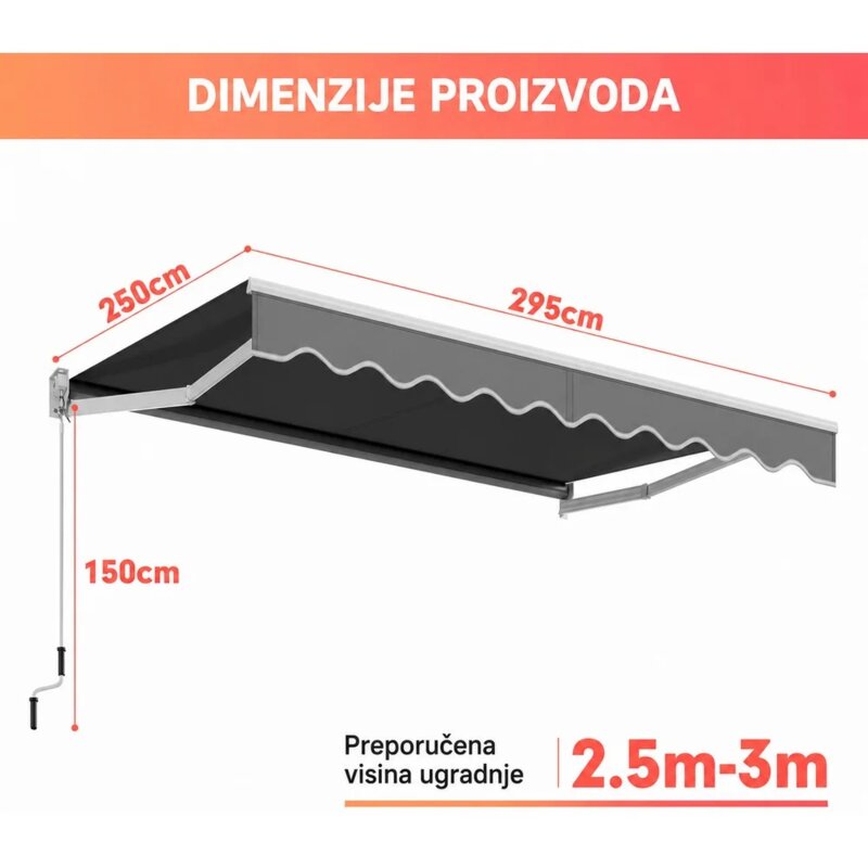 Montelux Solara Baštenska Tenda 300x250cm, Siva - detalj