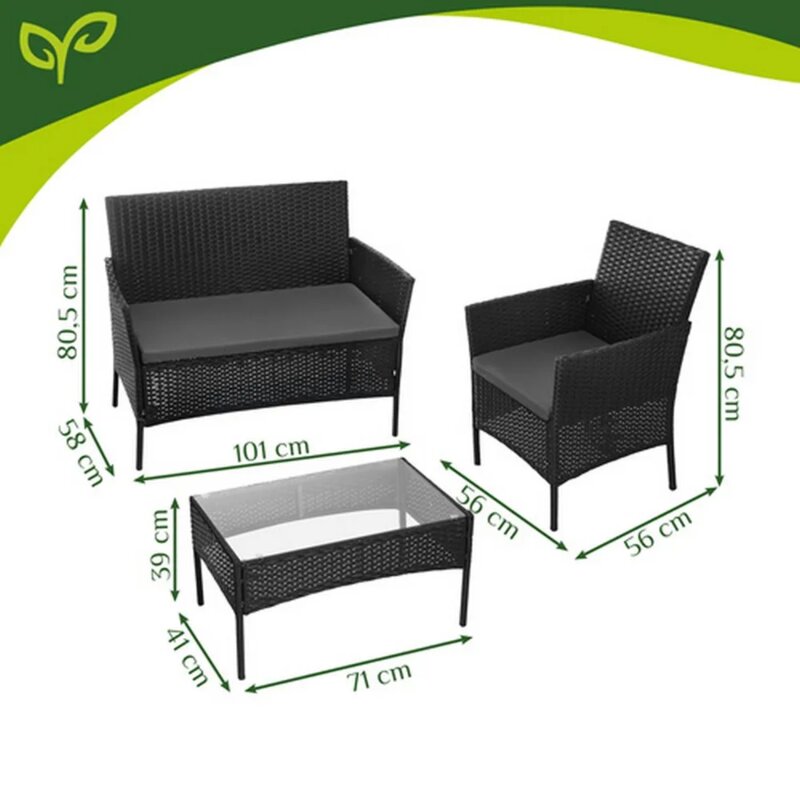 Gardlov Baštenski Set od Ratana - Klupa, Sto i Dve Fotelje, Crna - detalj