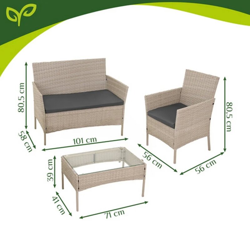 Gardlov Baštenski Set od Ratana - Dvosed, Dve Fotelje i Stočić, Bež - detalj