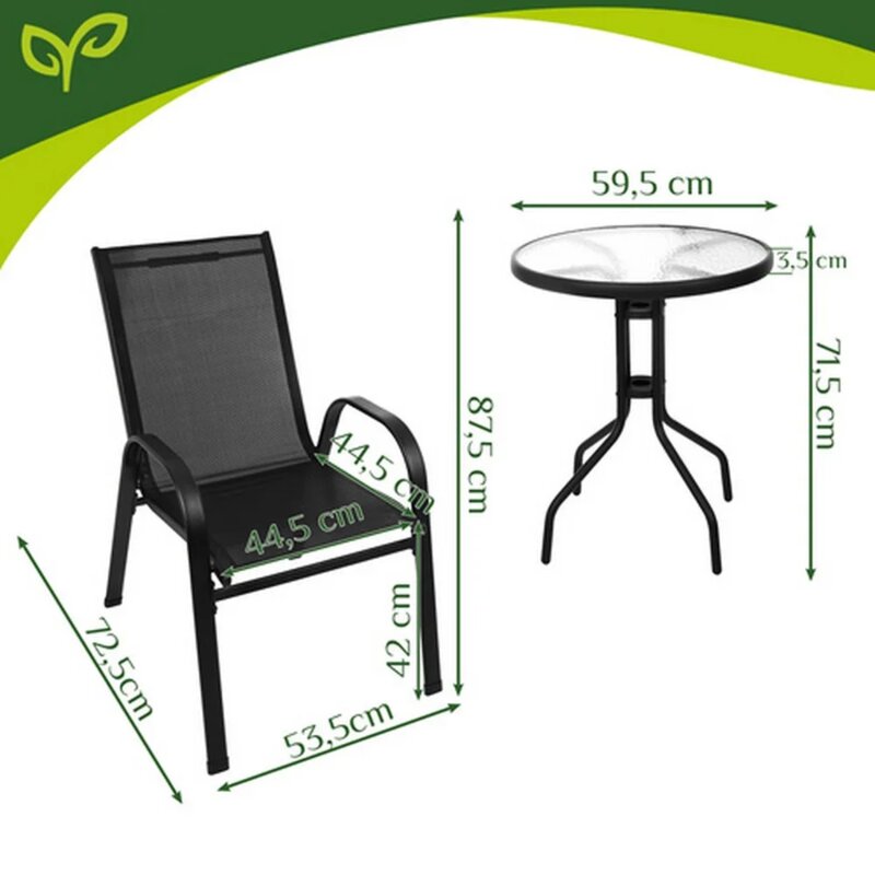 Gardlov Baštenski Set - Sto i Stolice sa Staklenom Pločom, Crni - detalj