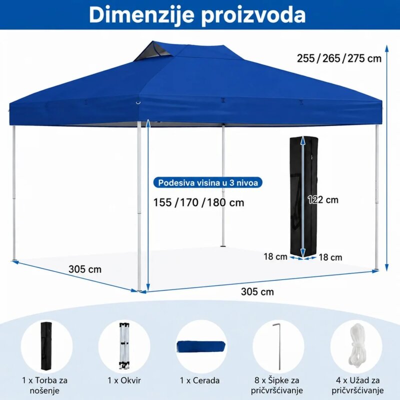Venturo Garden 3x3m Plavi Baštenski Paviljon sa Mehanizmom za Brzo Sklapanje - detalj