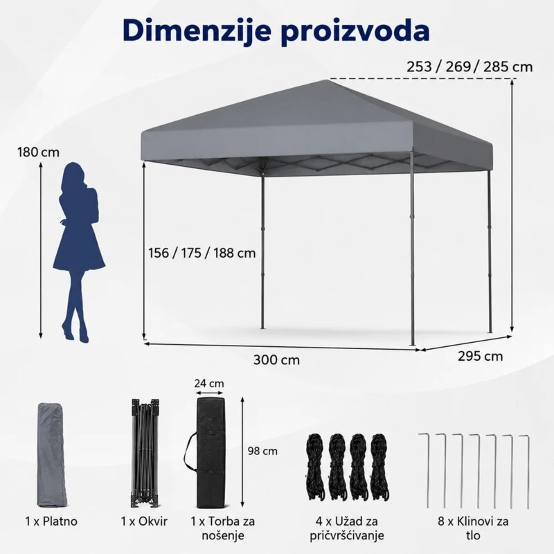 Venturo Garden 3x3m Sivi Paviljon sa podesivom visinom - detalj
