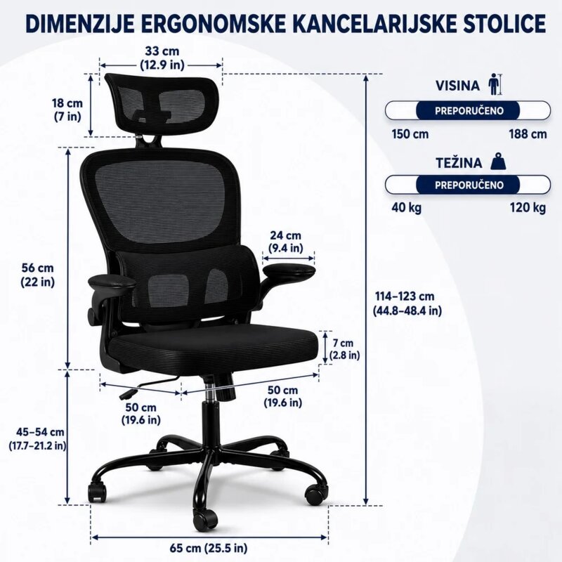Nuvora Kancelarijska Stolica Crna sa Podesivim Naslonom za Glavu - detalj