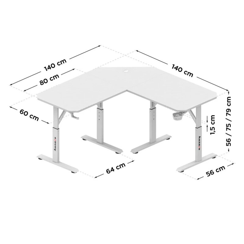 Huzaro Hero 7.3 Podesivi Gaming Sto 140x60cm, Beli - detalj