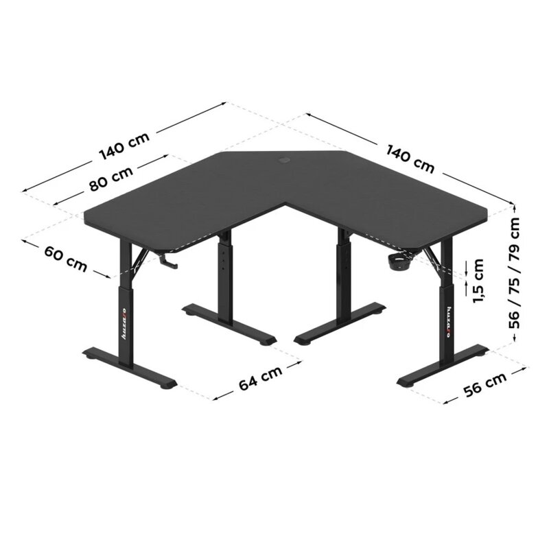 Huzaro Hero 7.3 Gaming Sto sa Podesivom Visinom, Crni, 140x60cm - detalj