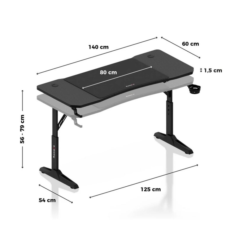 Huzaro Hero 3.6 Crni Podesivi Gaming Sto 140x60cm - detalj
