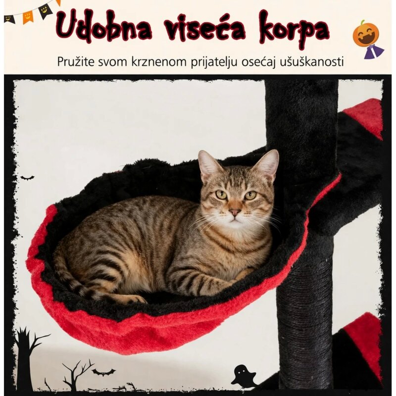 Grebalica i Penjalica za Mačke do Plafona 300cm - Halloween Crna - detalj