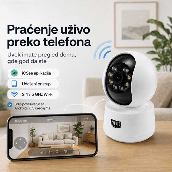 Wi-Fi sigurnosna kamera 3 MP 2,4/5 GHz PTZ IR 10 m - detalj