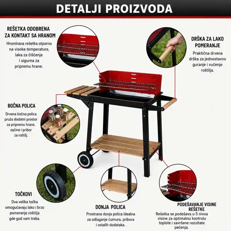 SuperGarden Weekend Roštilj na Ćumur sa Podesivom Rešetkom, 5 Nivoa - detalj