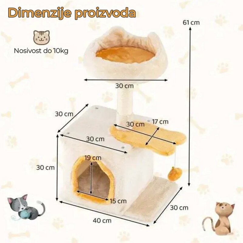 Grebalica i kućica za mačke Maca Kutak, 61 cm, bež - detalj