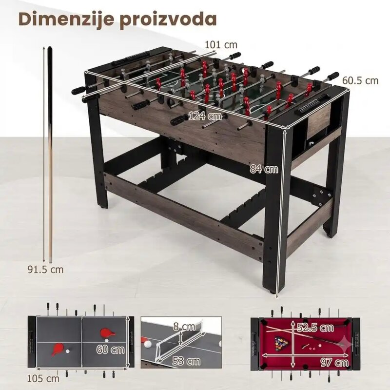 Sportivo 3u1 multifunkcionalni sto za igre - fudbal, bilijar i stoni tenis, 125 cm - detalj
