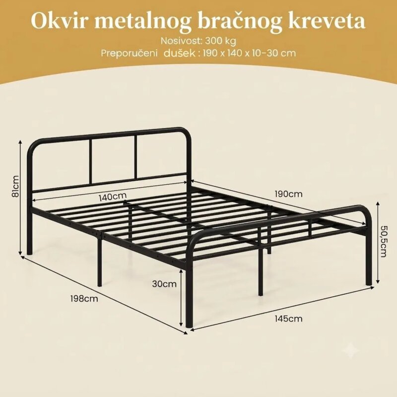 Domaro Metalni krevet 140x190cm sa uzglavljem, crna - detalj