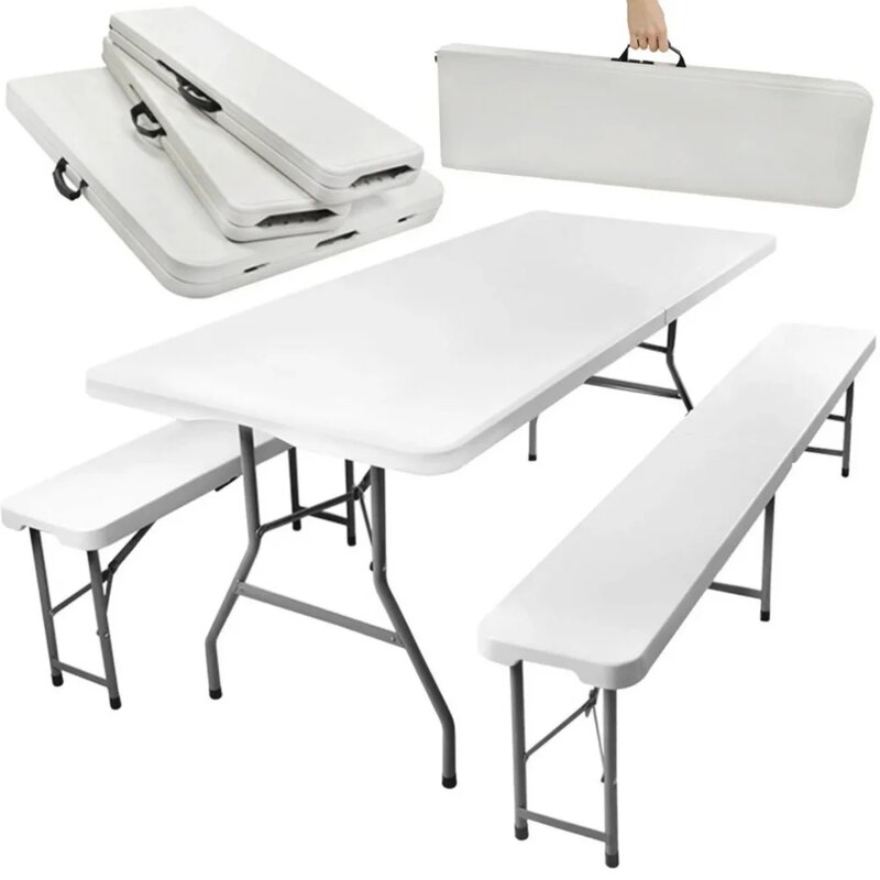 Gardlov Sklopivi Baštenski Set – Sto i 2 Klupe, Beli, 180cm - detalj