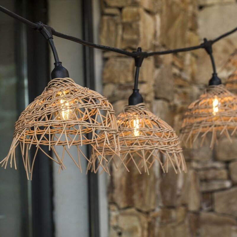 M-PRO LED Svetlosni Niz sa Rattan Abažurima, 10 LED, 5+5 m, Topla Bela - detalj