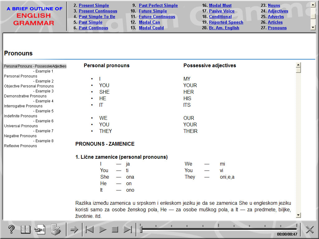 Multimedijalni kurs English Grammar (gramatika engleskog jezika ) - detalj