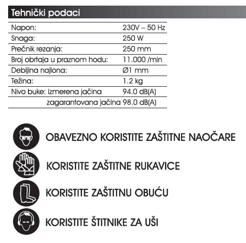 Električni trimer za travu WRT250 - detalj