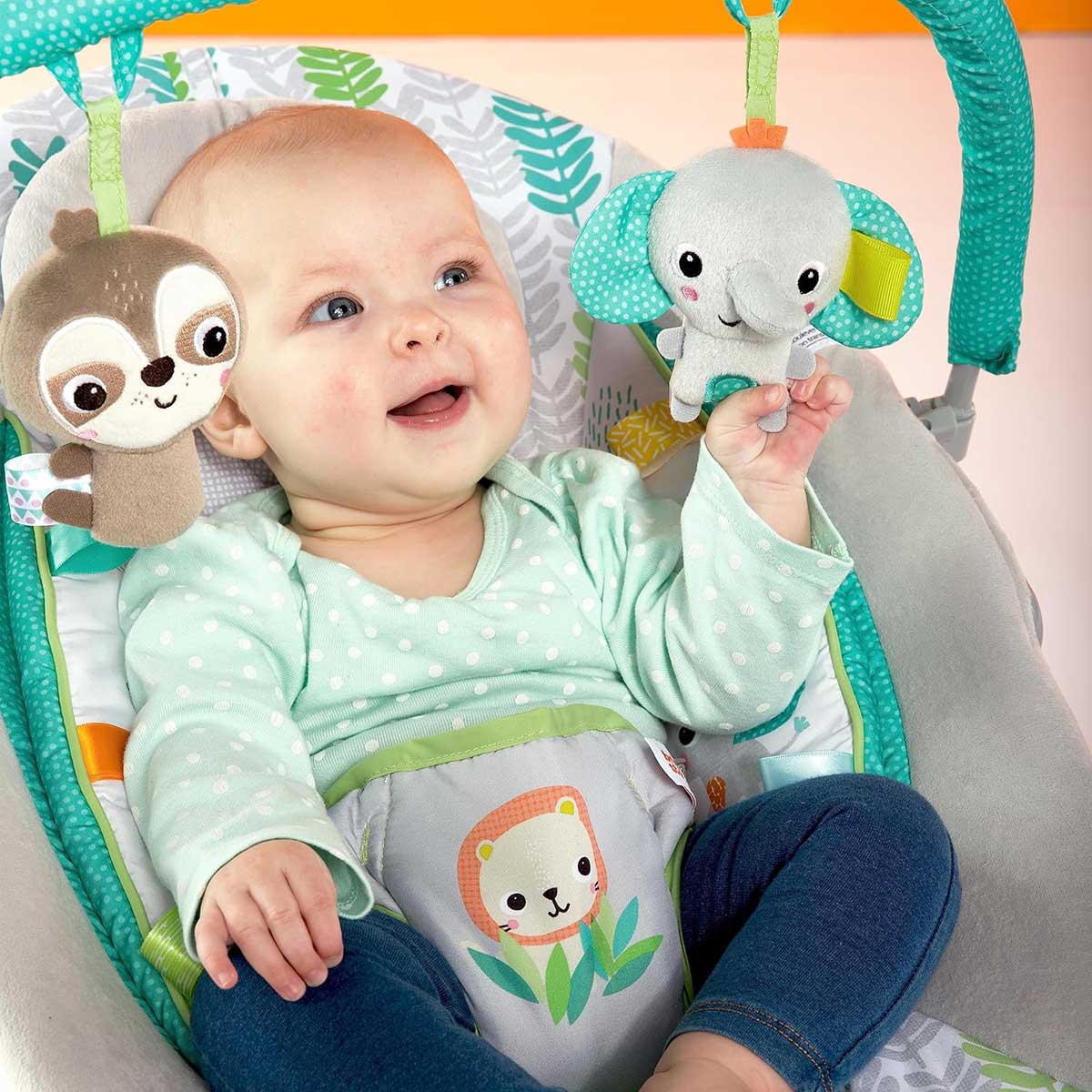 Bright Starts™ Ležaljka - baunser za bebe - sa vibracijom i melodijama Jungle Vines 12312 - detalj