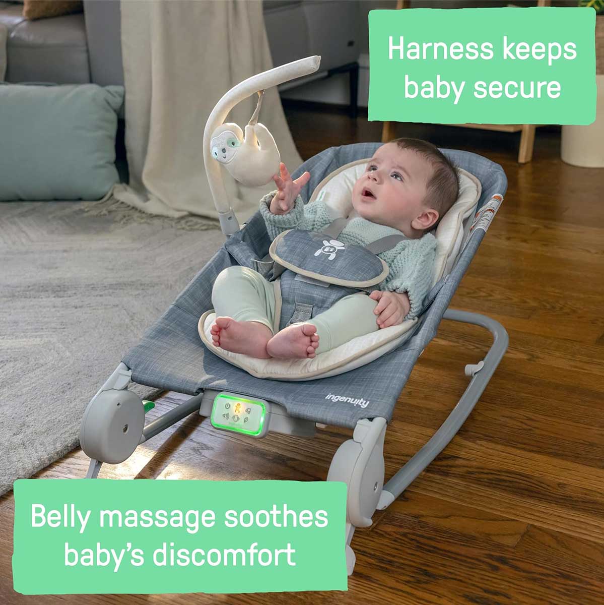 Ingenuity™ Ležaljka za bebe sa vibracijom, melodijama i masažom Happy Belly Parker 16853 - detalj