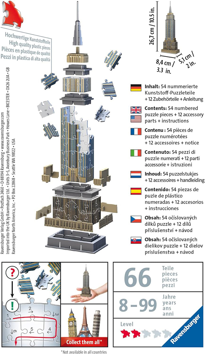 Ravensburger 3D Puzzle Empajer Stejt Bilding 54 dela 11271 - detalj