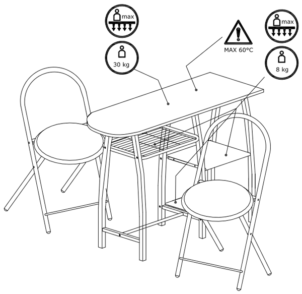 Trpezarijska garnitura Compact sto + 2 stolice - detalj