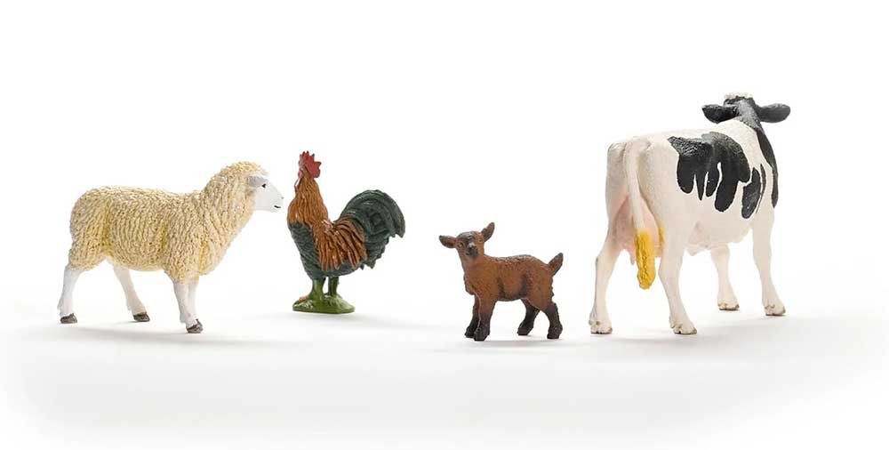 Schleich® Figure Domaće životinje Krava, ovca, jare, petao 42729 - detalj