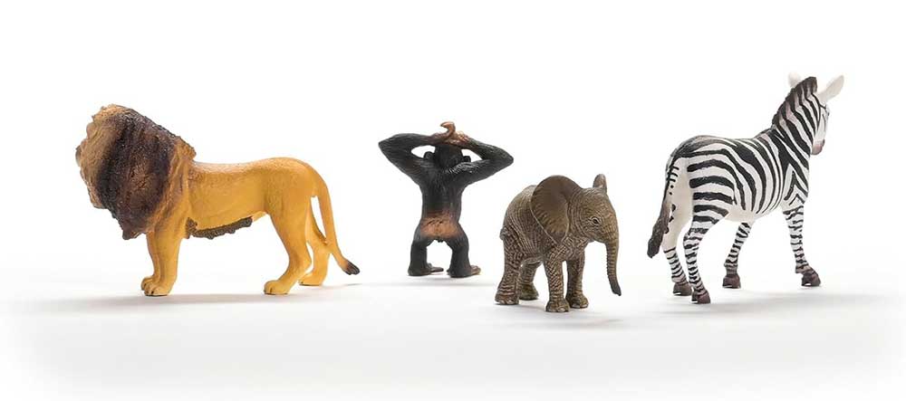 Schleich® Figure Divlje životinje Afričke životinje - Lav, zebra, slon, šimpanza 42721 - detalj