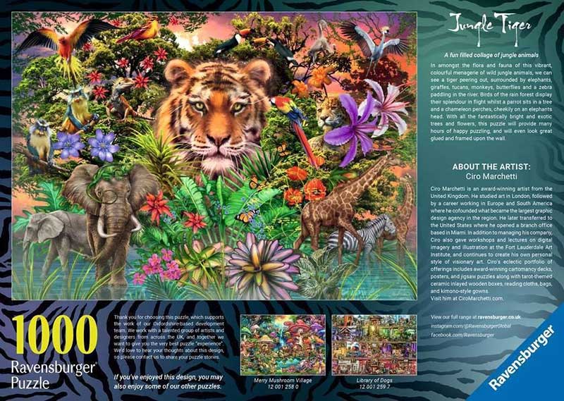 Puzzle 1000 delova Tigar u džungli Ćiro Marčeti Ravensburger 12001273 - detalj