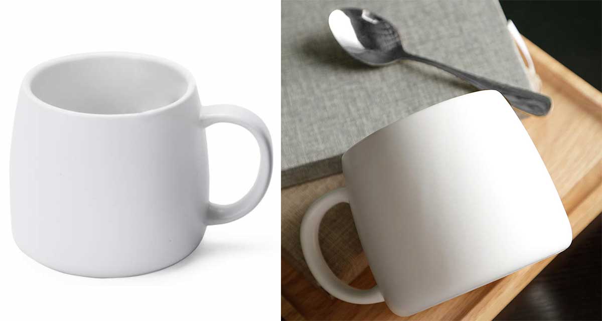 Velika šolja sa kašičicom Bela Mat 430 ml - detalj