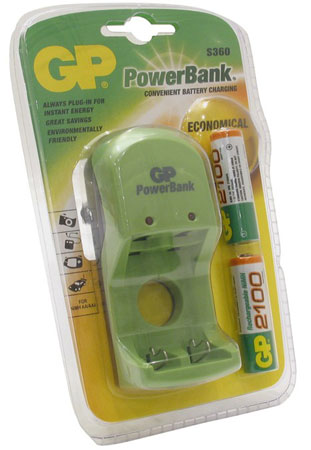 Punjač za baterije GP S360 sa 2 punjive baterije AA 2100 mAh - detalj
