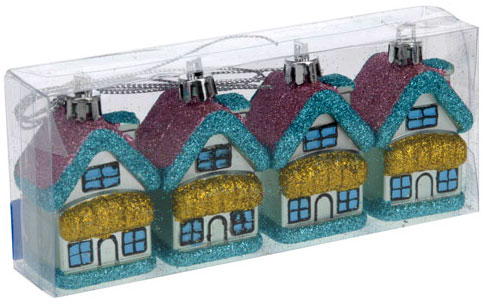 Ukrasi za jelku - Kućice - 4 komada - detalj