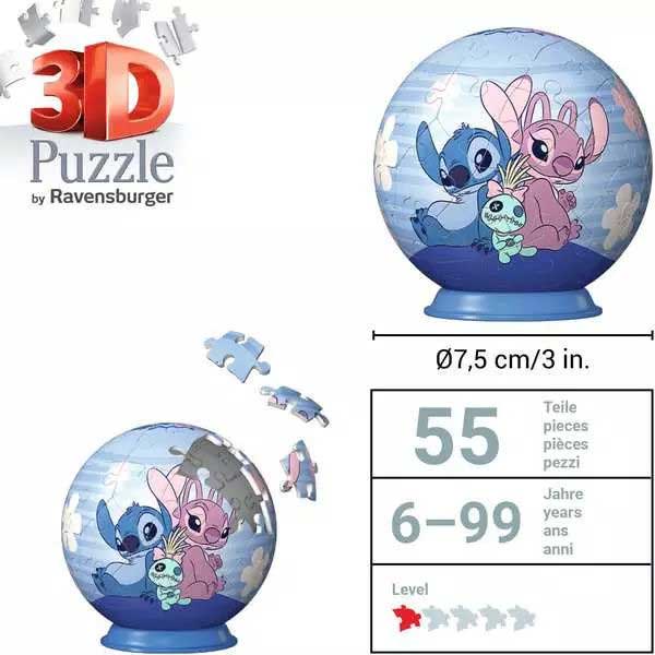 3D Puzzle slagalica Lopta 54 dela Disney Stitch and Angel Ravensburger 11599 - detalj