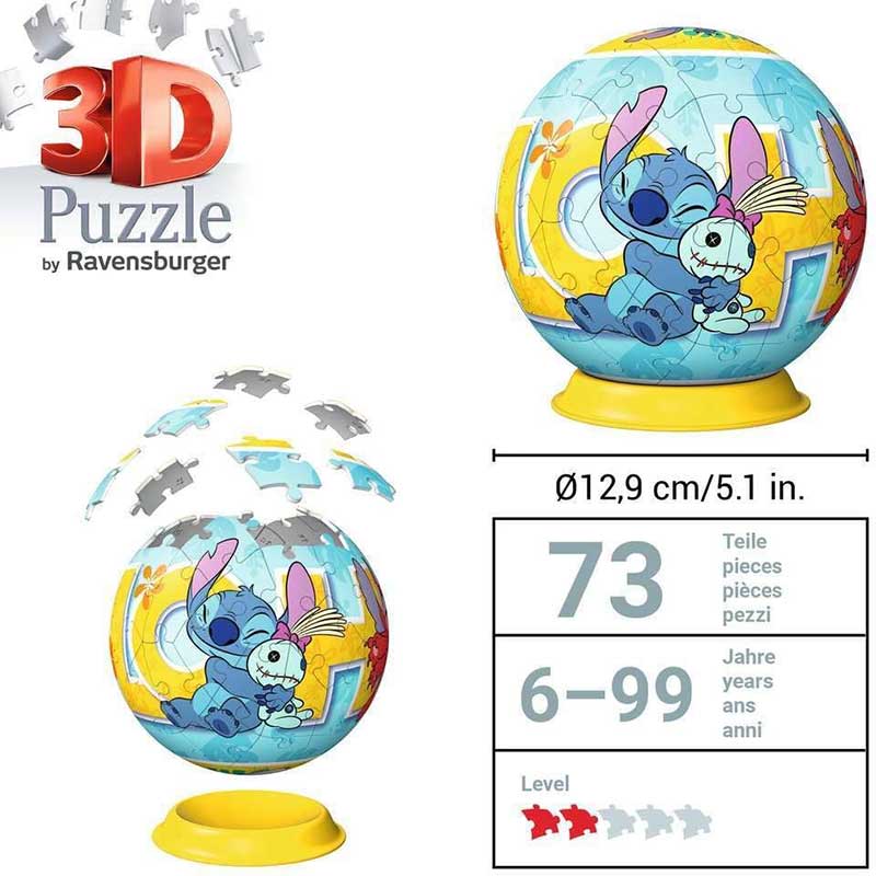 3D Puzzle slagalica Lopta 72 dela Disney Stitch Aloha Ravensburger 11596 - detalj