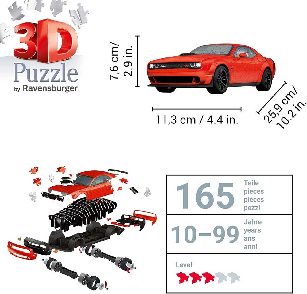 3D Puzzle Automobil Dodge Challenger R/T Scat Pack Widebody red Ravensburger 11284 - detalj