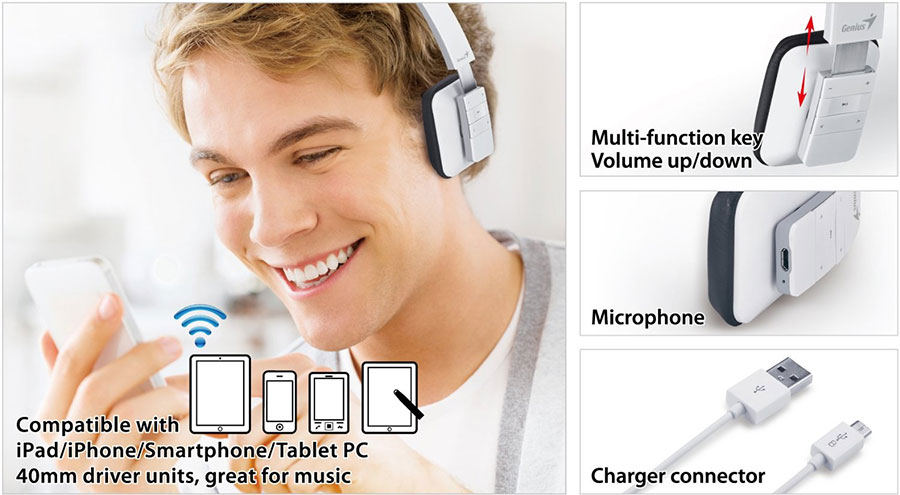 Bluetooth Slušalice Sa Mikrofonom Genius HS-920BT White - detalj