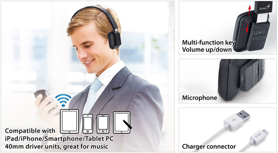 Bluetooth Slušalice Sa Mikrofonom Genius HS-920BT Žute - detalj