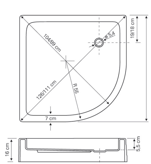 Tuš kada Tisa R90x16 polukružna - detalj