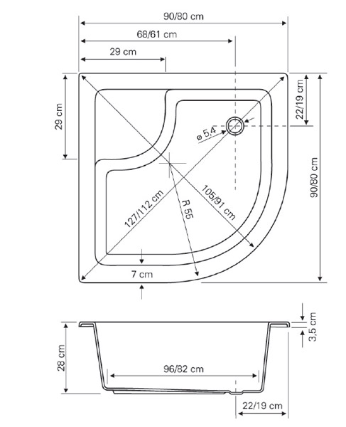 Duboka tuš kada Malta R90 - detalj