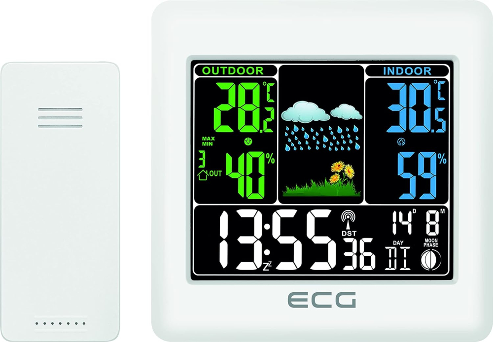 Digitalni stoni sat sa kućnom meteo stanicom ECG MS 300 White - detalj