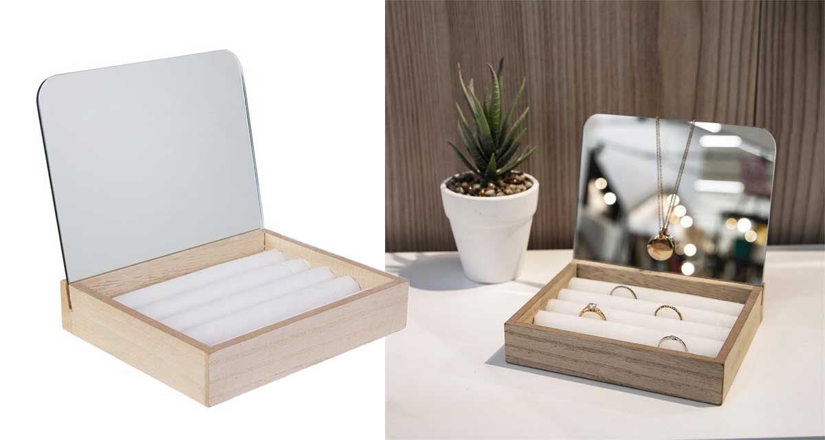 Drvena kutija za prstenje sa ogledalom - detalj