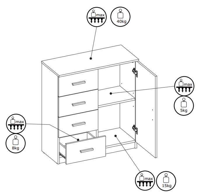 Komoda Rosto 4 fioke 1 vrata boja hrasta - detalj
